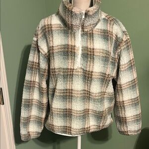 Lazy Sundays Plaid Fleece Pullover Jacket, Size XL